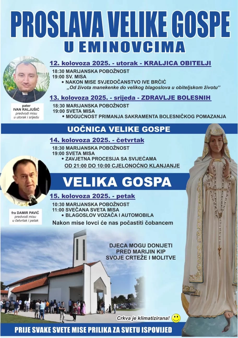 Požega.eu | (NAJAVA) EMINOVCI: Marijanskim pobožnostima i misnim slavljima ususret Velikoj Gospi