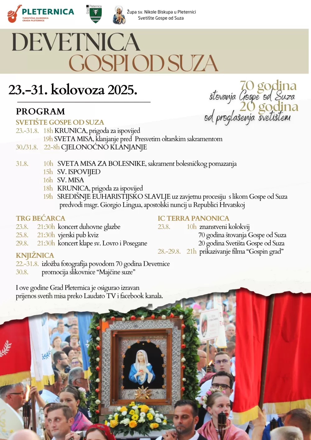 USUSRET DEVETNICAMA U PLETERNICI: Dvostruki jubilej pleterničkog svetišta - „70 godina štovanja Gospe od Suza i 20 godina od proglašenja svetištem“