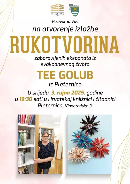 DANAS U PLETERNICI: Zadnji ovogodišnji Knjignik i otvorenje izložbe rukotvorina zaboravljenih eksponata