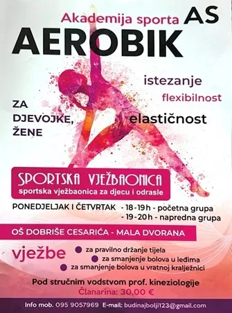 Akademija sporta AS ima vježbaonicu za djecu, te aerobik za žene i Sportsku vježbaonicu za djecu i odrasle