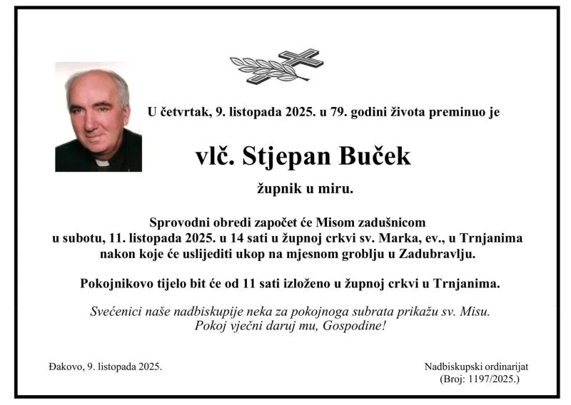 Preminuo vlč. Stjepan Buček, dugogodišnji trnjanski župnik