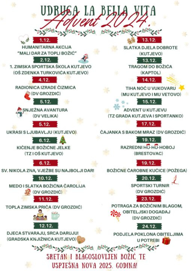 Požega.eu | Advent s Udrugom La Bella Vita: Blagdanska čarolija za sve generacije u Kutjevu, Kaptolu, Brstovcu i drugim mjestima