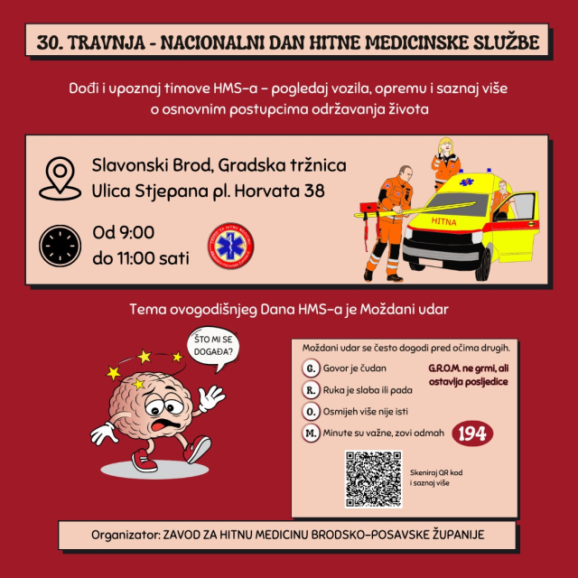 SB Online | Ne propustite javnozdravstvenu akciju i druge aktivnosti djelatnika Zavoda za hitnu medicinu povodom Nacionalnog dana hitne medicinske službe: Srijeda, 30.4.2025. od 9 do 11 sati