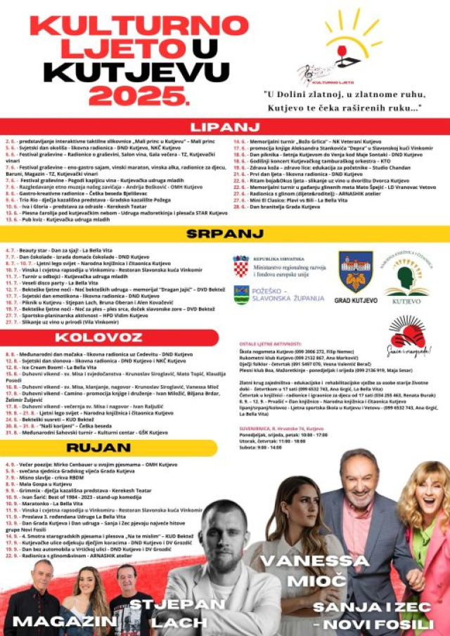 Požega.eu | [NAJAVA] Kulturno ljeto u Kutjevu 2025.: Tradicija, noviteti i zabava za sve generacije