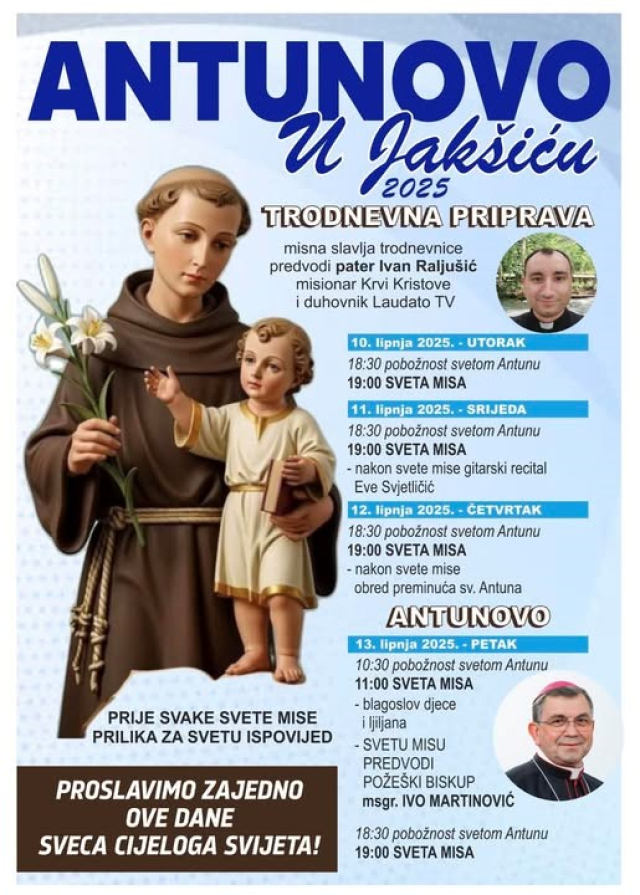Požega.eu | ANTUNOVO U JAKŠIĆU: Trodnevnu pripravu od utorka predvodi pater Raljušić, a blagdansku svetu misu biskup Ivo