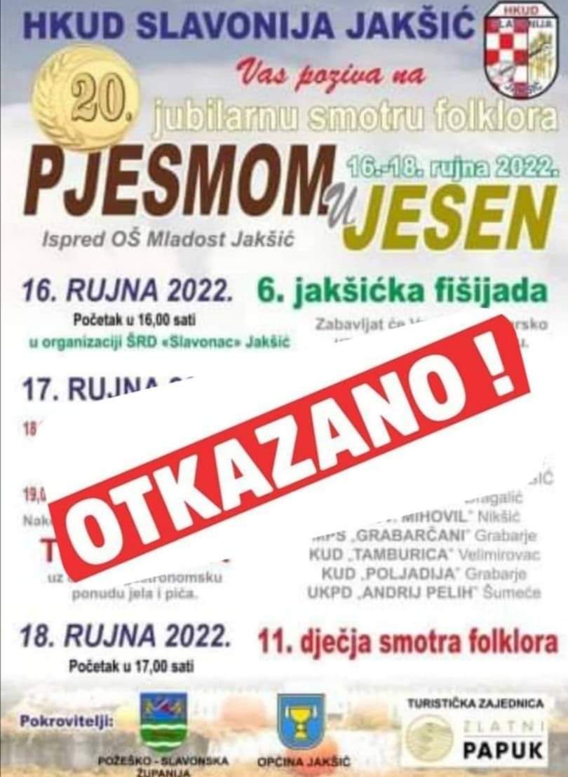 Požega.eu | Jakšićani zbog najave kiše pomiču Pjesmom u jesen zajedno sa smotrama folklora i koncertom Fijakera na slijedeći vikend – Fišijada ostaje ovog petka